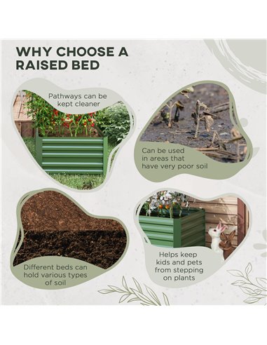 Outsunny Raised Beds for Garden, Galvanised Steel Outdoor Planters with Multi-reinforced Rods, 180 x 90 x 59 cm, Green 845-774V0