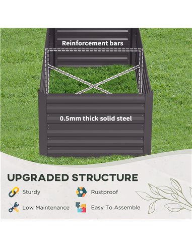 Outsunny Raised Beds for Garden, Galvanised Steel Outdoor Planters with Multi-reinforced Rods, 180 x 90 x 59 cm, Dark Grey 845-7