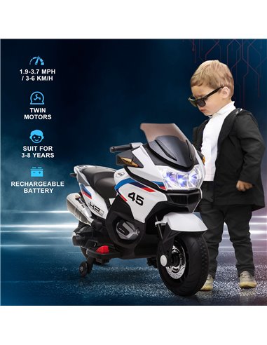 HOMCOM 12V Electric Motorbike with Training Wheels, Battery-Powered Ride on Motorbike for Boys and Girls with Pedal Lights Music