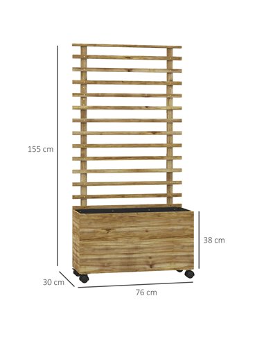 Outsunny Wooden Garden Raised Bed with Trellis, Planter Box with 4 Wheels for Climbing Plants, 76x30x155cm, Natural 845-584V00ND