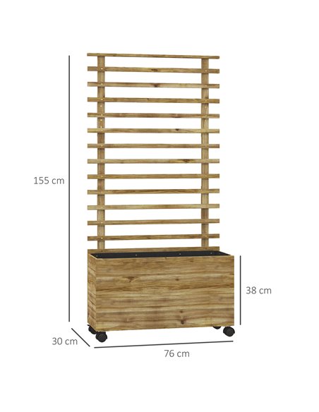 Outsunny Wooden Garden Raised Bed with Trellis, Planter Box with 4 Wheels for Climbing Plants, 76x30x155cm, Natural 845-584V00ND - pic 47157 | FastDaddyshop