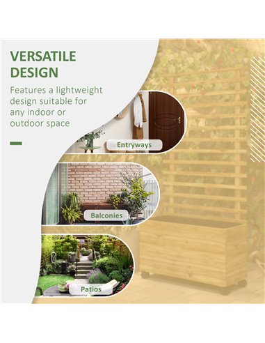 Outsunny Wooden Garden Raised Bed with Trellis, Planter Box with 4 Wheels for Climbing Plants, 76x30x155cm, Natural 845-584V00ND