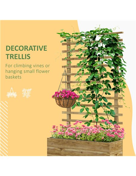 Outsunny Wooden Garden Raised Bed with Trellis, Planter Box with 4 Wheels for Climbing Plants, 76x30x155cm, Natural 845-584V00ND - pic 47159 | FastDaddyshop