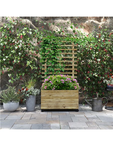 Outsunny Wooden Garden Raised Bed with Trellis, Planter Box with 4 Wheels for Climbing Plants, 76x30x155cm, Natural 845-584V00ND - pic 47163 | FastDaddyshop