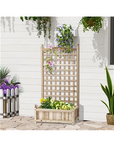 Outsunny Garden Planters with Trellis for Climbing Vines, Wood Raised Beds for Garden, Flower Pot, Indoor Outdoor, Natural 845-4