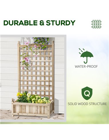 Outsunny Garden Planters with Trellis for Climbing Vines, Wood Raised Beds for Garden, Flower Pot, Indoor Outdoor, Natural 845-4