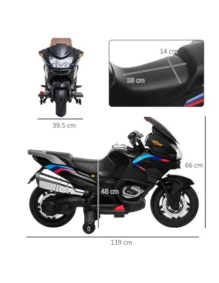 HOMCOM Kids Electric Motorbike, with Training Wheels, Lights, Music, for Ages 3-8 Years - Black - pic 4717 | FastDaddyshop