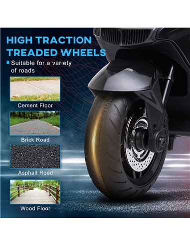 HOMCOM Kids Electric Motorbike, with Training Wheels, Lights, Music, for Ages 3-8 Years - Black