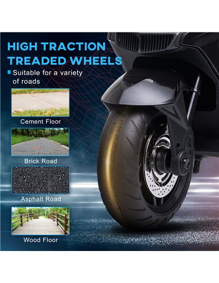 HOMCOM Kids Electric Motorbike, with Training Wheels, Lights, Music, for Ages 3-8 Years - Black - pic 4720 | FastDaddyshop