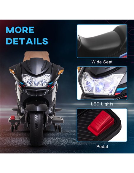 HOMCOM Kids Electric Motorbike, with Training Wheels, Lights, Music, for Ages 3-8 Years - Black - pic 4721 | FastDaddyshop