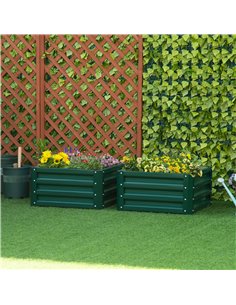 Outsunny Set of 2 Elevated Galvanised Planter Box 60x60x30.5cm, Green 845-041V01GN 2