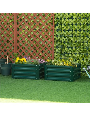 Outsunny Set of 2 Elevated Galvanised Planter Box 60x60x30.5cm, Green 845-041V01GN