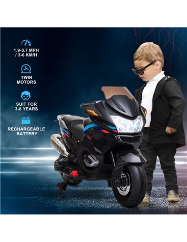 HOMCOM Kids Electric Motorbike, with Training Wheels, Lights, Music, for Ages 3-8 Years - Black