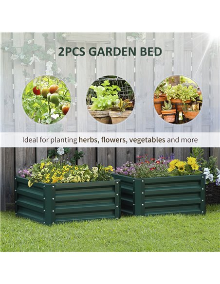 Outsunny Set of 2 Raised Garden Bed, Outdoor Elevated Galvanised Planter Box for Flowers, Herbs, 60x60x30.5cm, Green 845-041V01G - pic 47221 | FastDaddyshop