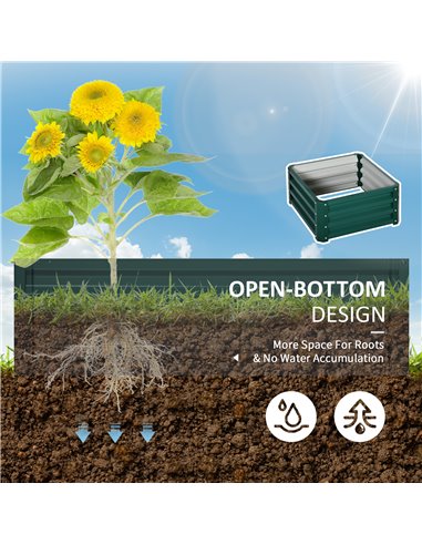 Outsunny Set of 2 Raised Garden Bed, Outdoor Elevated Galvanised Planter Box for Flowers, Herbs, 60x60x30.5cm, Green 845-041V01G