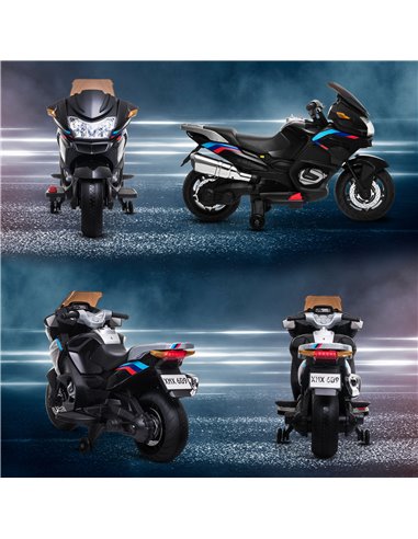 HOMCOM Kids Electric Motorbike, with Training Wheels, Lights, Music, for Ages 3-8 Years - Black