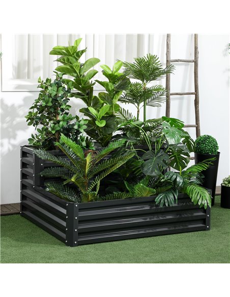Outsunny 2 Tier Raised Garden Bed, Galvanised Planter Box with Open Bottom for Vegetables Flowers Herbs, 120x101x58cm, Dark Grey - pic 47237 | FastDaddyshop