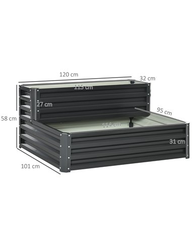 Outsunny 2 Tier Raised Garden Bed, Galvanised Planter Box with Open Bottom for Vegetables Flowers Herbs, 120x101x58cm, Dark Grey