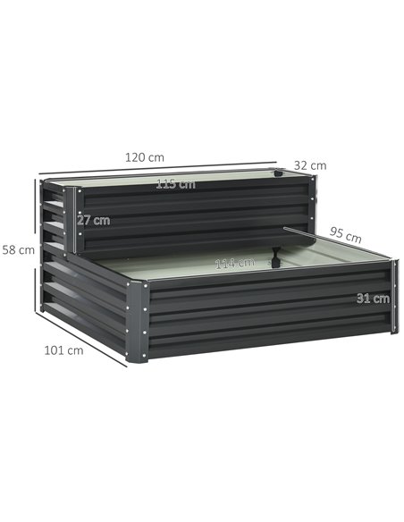 Outsunny 2 Tier Raised Garden Bed, Galvanised Planter Box with Open Bottom for Vegetables Flowers Herbs, 120x101x58cm, Dark Grey - pic 47238 | FastDaddyshop