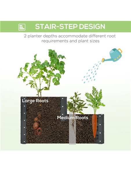 Outsunny 2 Tier Raised Garden Bed, Galvanised Planter Box with Open Bottom for Vegetables Flowers Herbs, 120x101x58cm, Dark Grey - pic 47239 | FastDaddyshop