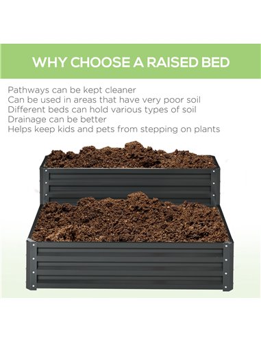 Outsunny 2 Tier Raised Garden Bed, Galvanised Planter Box with Open Bottom for Vegetables Flowers Herbs, 120x101x58cm, Dark Grey
