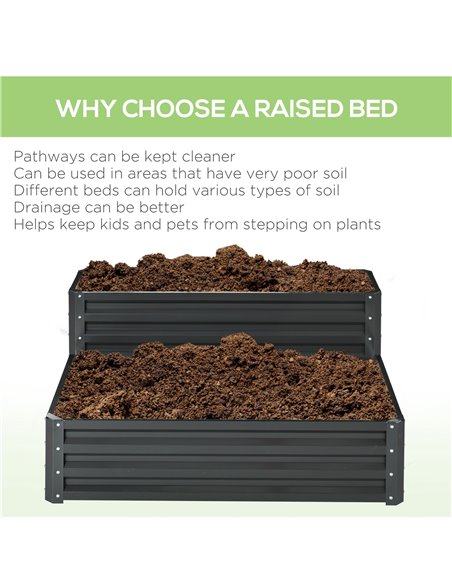 Outsunny 2 Tier Raised Garden Bed, Galvanised Planter Box with Open Bottom for Vegetables Flowers Herbs, 120x101x58cm, Dark Grey - pic 47241 | FastDaddyshop