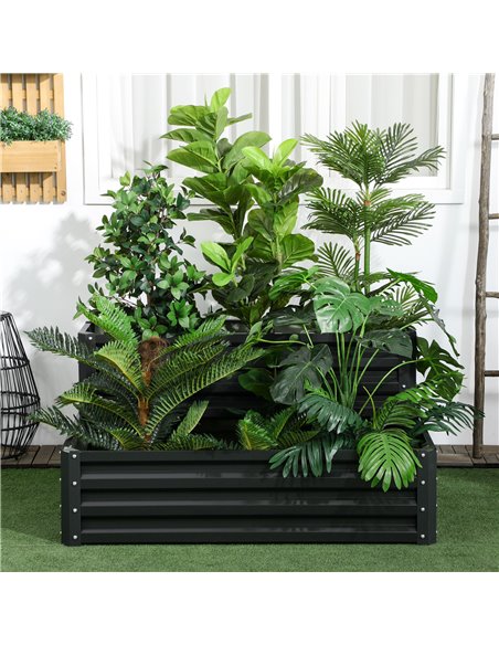 Outsunny 2 Tier Raised Garden Bed, Galvanised Planter Box with Open Bottom for Vegetables Flowers Herbs, 120x101x58cm, Dark Grey - pic 47242 | FastDaddyshop
