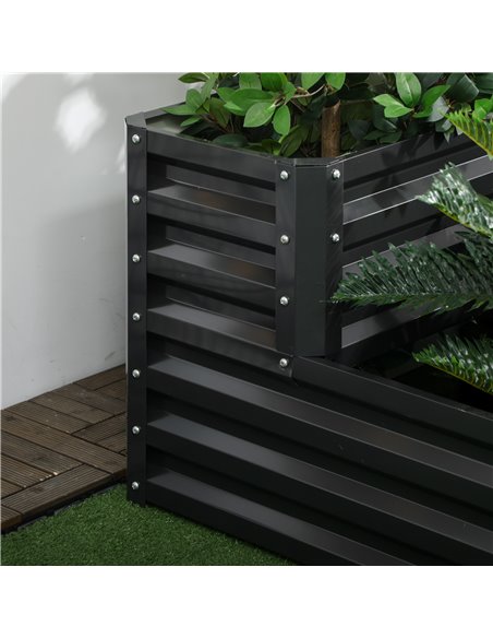 Outsunny 2 Tier Raised Garden Bed, Galvanised Planter Box with Open Bottom for Vegetables Flowers Herbs, 120x101x58cm, Dark Grey - pic 47244 | FastDaddyshop