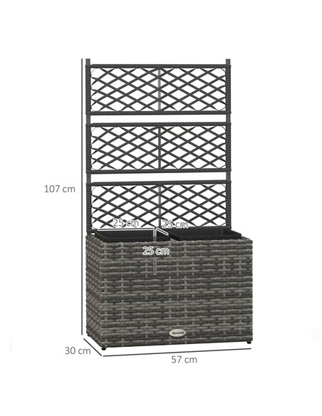 Outsunny 22L Garden PE Rattan Planter w/ Trellis, Free Standing Flower Raised Bed w/ 2 Plant Boxes for Climbing Plants, 57x30x10 - pic 47247 | FastDaddyshop