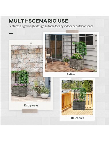 Outsunny 22L Garden PE Rattan Planter w/ Trellis, Free Standing Flower Raised Bed w/ 2 Plant Boxes for Climbing Plants, 57x30x10