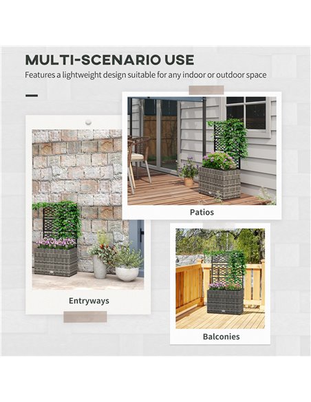 Outsunny 22L Garden PE Rattan Planter w/ Trellis, Free Standing Flower Raised Bed w/ 2 Plant Boxes for Climbing Plants, 57x30x10 - pic 47248 | FastDaddyshop