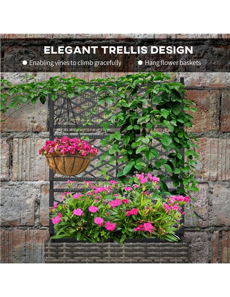 Outsunny 22L Garden PE Rattan Planter w/ Trellis, Free Standing Flower Raised Bed w/ 2 Plant Boxes for Climbing Plants, 57x30x10 - pic 47250 | FastDaddyshop