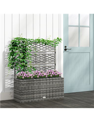 Outsunny Garden PE Rattan Planter with Trellis 84x30x107cm, Light Grey 867-186V00GG