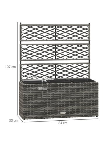 Outsunny 33L Garden PE Rattan Planter w/ Trellis, Free Standing Flower Raised Bed, Garden Planter for Climbing Plants, 84 x 30 x