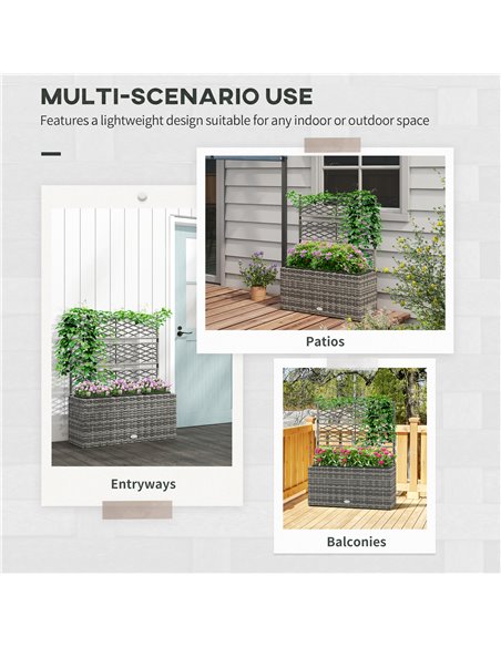 Outsunny 33L Garden PE Rattan Planter w/ Trellis, Free Standing Flower Raised Bed, Garden Planter for Climbing Plants, 84 x 30 x - pic 47257 | FastDaddyshop