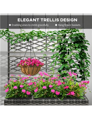 Outsunny 33L Garden PE Rattan Planter w/ Trellis, Free Standing Flower Raised Bed, Garden Planter for Climbing Plants, 84 x 30 x