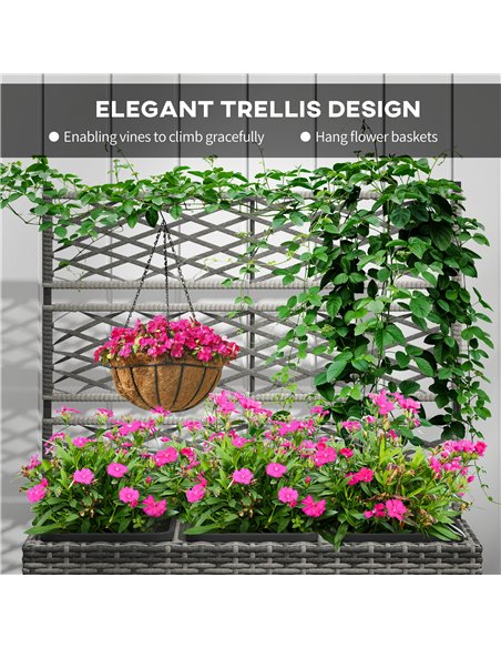 Outsunny 33L Garden PE Rattan Planter w/ Trellis, Free Standing Flower Raised Bed, Garden Planter for Climbing Plants, 84 x 30 x - pic 47259 | FastDaddyshop