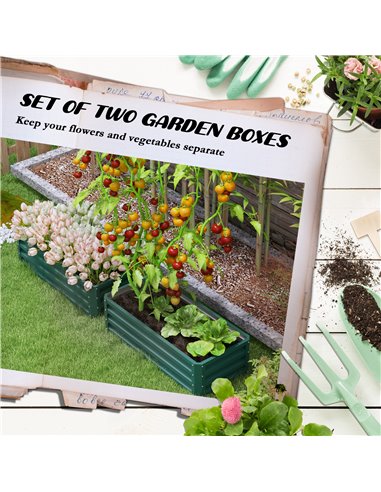Outsunny Steel Raised Beds for Garden, Outdoor Planter Box, Set of 2, for Flowers, Herbs and Vegetables, Green 84H-013V00GN