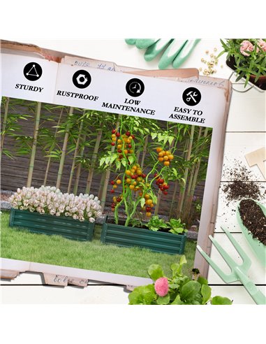 Outsunny Steel Raised Beds for Garden, Outdoor Planter Box, Set of 2, for Flowers, Herbs and Vegetables, Green 84H-013V00GN