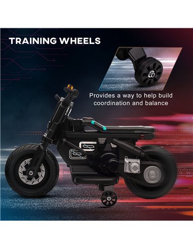 HOMCOM Kids Electric Motorbike with Siren, Horn, Headlights, Music, Training Wheels, for Ages 3-5 Years - Black