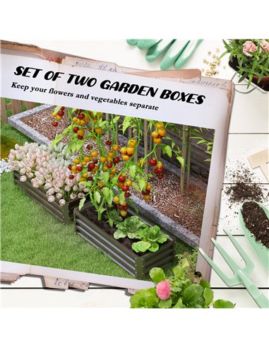 Outsunny Steel Raised Beds for Garden, Outdoor Planter Box, Set of 2, for Flowers, Herbs and Vegetables, Dark Grey 84H-013V00CG