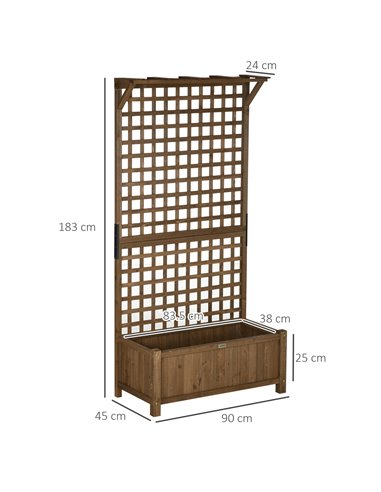 Outsunny 2 Pcs Raised Bed with Drainage Holes, Wood Planter with Trellis for Climbing Plants to Grow Vegetables, Flowers, Brown 