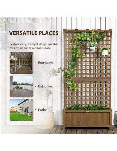 Outsunny 2 Pcs Raised Bed with Drainage Holes, Wood Planter with Trellis for Climbing Plants to Grow Vegetables, Flowers, Brown 