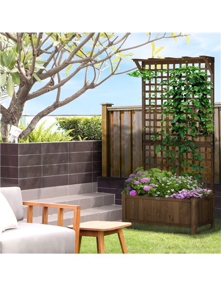 Outsunny 2 Pcs Raised Bed with Drainage Holes, Wood Planter with Trellis for Climbing Plants to Grow Vegetables, Flowers, Brown  - pic 47298 | FastDaddyshop
