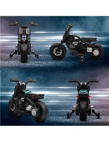 HOMCOM Kids Electric Motorbike with Siren, Horn, Headlights, Music, Training Wheels, for Ages 3-5 Years - Black