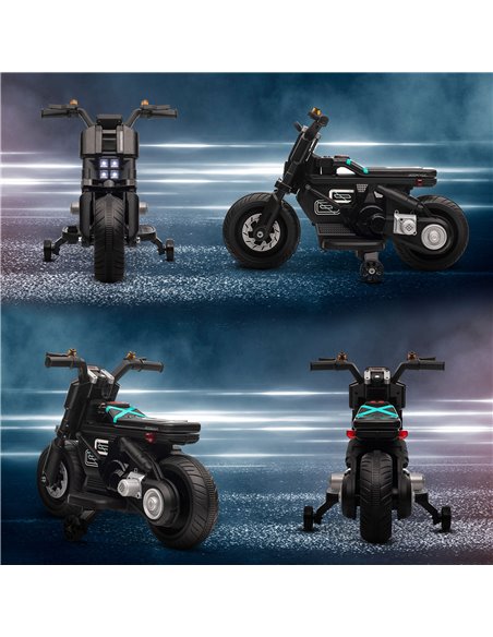 HOMCOM Kids Electric Motorbike with Siren, Horn, Headlights, Music, Training Wheels, for Ages 3-5 Years - Black - pic 4730 | FastDaddyshop