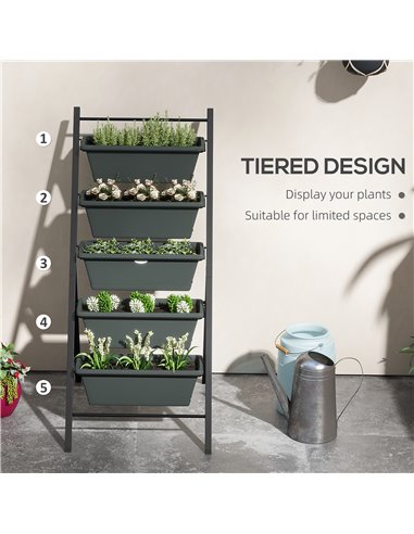 Outsunny 5-Tier Vertical Raised Garden Planter with 5 Container Boxes, Outdoor Plant Stand for Vegetable Flowers, Grey 84H-041V0