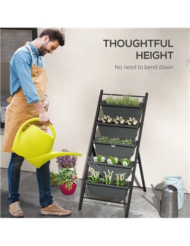 Outsunny 5-Tier Vertical Raised Garden Planter with 5 Container Boxes, Outdoor Plant Stand for Vegetable Flowers, Grey 84H-041V0