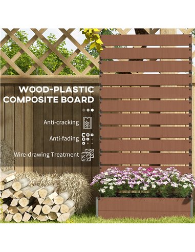 Outsunny Raised Bed for Garden, Planter with Trellis for Climbing Plants, Vines, Planter Box with Drainage Gap, Light Brown 84H-