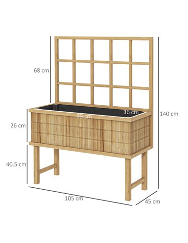 Outsunny Wooden Raised Planter with Trellis for Vine Climbing Plants, Elevated Garden Bed with Drainage Holes and Bed Liner for 